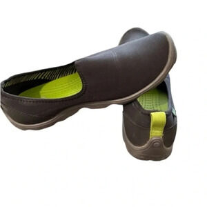 Crocs Women's Duet Busy Day Skimmer Black/Graphite Slip On Shoe Size 7 GUC